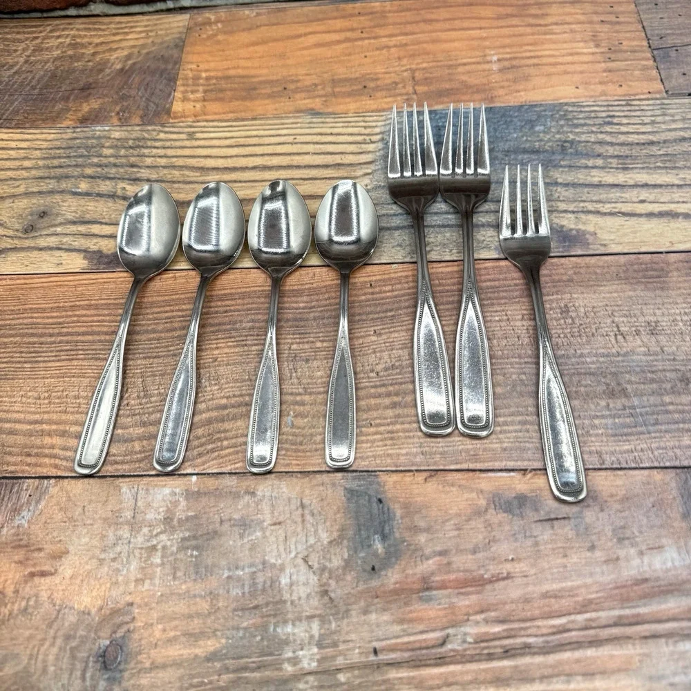 7 pc Oneida Northland Replacement Stainless Korea Spoon‎ Fork Beaded Edge